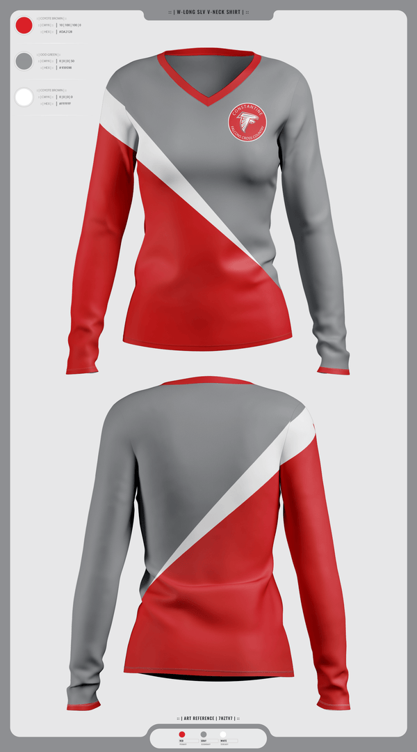 Women's Long Sleeve Vneck Shirt, Constantine High School Cross Country, Cross Country, Teamtime, Team time, sublimation, custom sports apparel, team uniforms, spirit wear, spiritwear, sports uniforms, custom shirts, team store, custom team store, fundraiser sports, apparel fundraiser