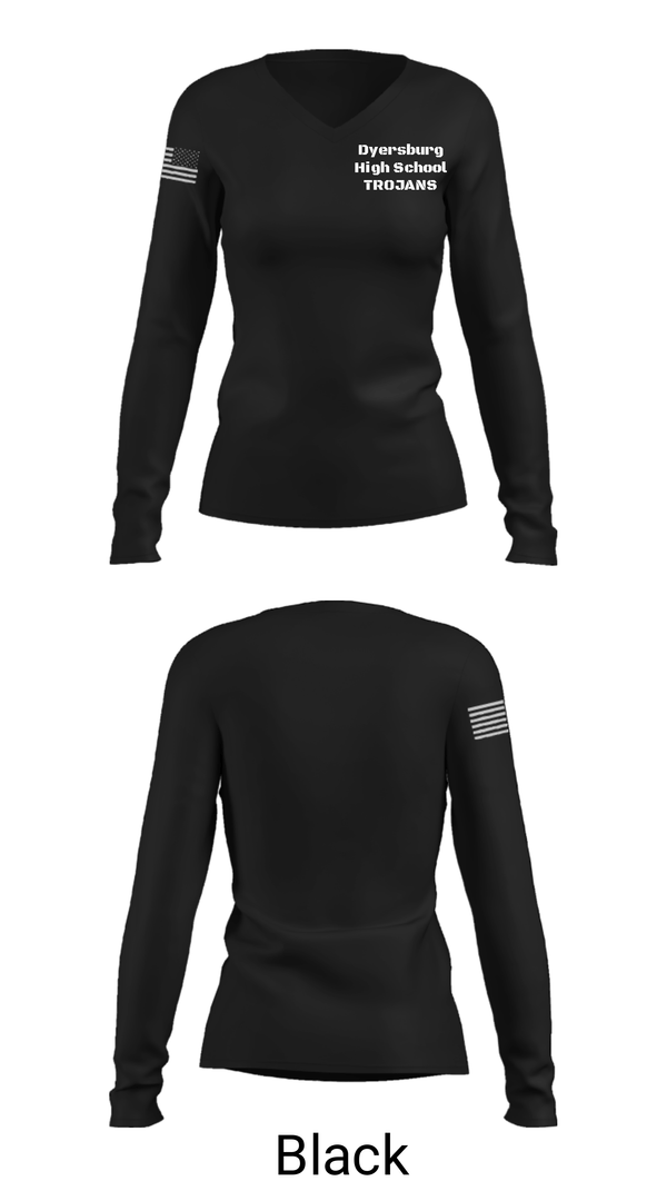 Womens Long Sleeve Vneck Shirt, Dyersburg High School TROJANS, Golf, Teamtime, Team time, sublimation, custom sports apparel, team uniforms, spirit wear, spiritwear, sports uniforms, custom shirts, team store, custom team store, fundraiser sports, apparel fundraiser