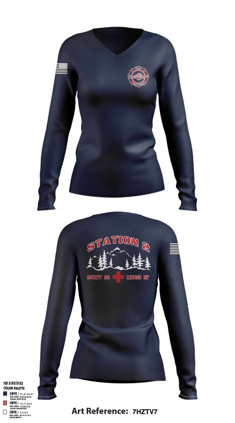 Womens Long Sleeve Vneck Shirt, Station 2, Fire Department, Teamtime, Team time, sublimation, custom sports apparel, team uniforms, spirit wear, spiritwear, sports uniforms, custom shirts, team store, custom team store, fundraiser sports, apparel fundraiser
