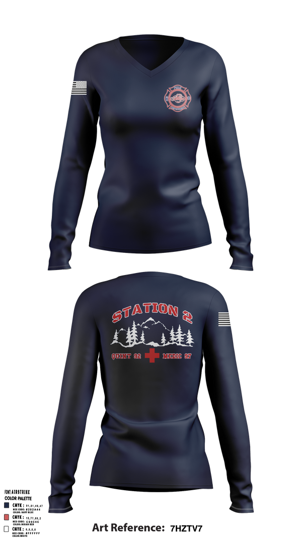 Womens Long Sleeve Vneck Shirt, Station 2, Fire Department, Teamtime, Team time, sublimation, custom sports apparel, team uniforms, spirit wear, spiritwear, sports uniforms, custom shirts, team store, custom team store, fundraiser sports, apparel fundraiser