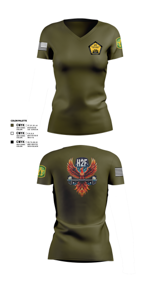 Womens Short Sleeve Vneck Shirt, Phoenix H2F, Army, Teamtime, Team time, sublimation, custom sports apparel, team uniforms, spirit wear, spiritwear, sports uniforms, custom shirts, team store, custom team store, fundraiser sports, apparel fundraiser