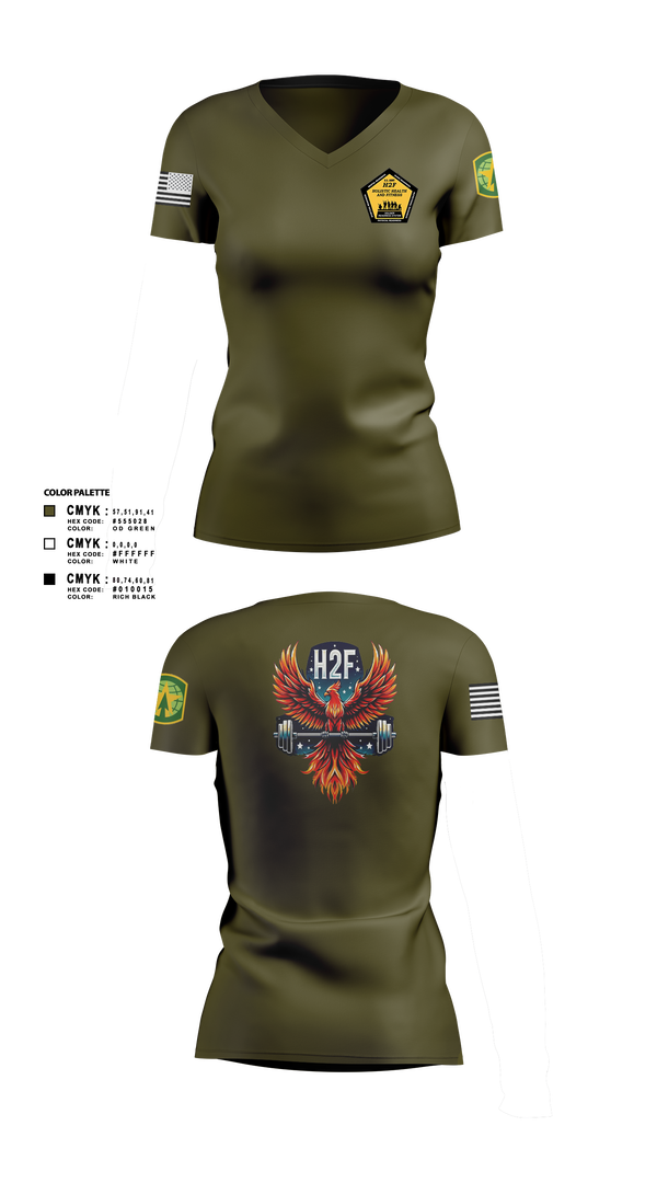 Womens Short Sleeve Vneck Shirt, Phoenix H2F, Army, Teamtime, Team time, sublimation, custom sports apparel, team uniforms, spirit wear, spiritwear, sports uniforms, custom shirts, team store, custom team store, fundraiser sports, apparel fundraiser
