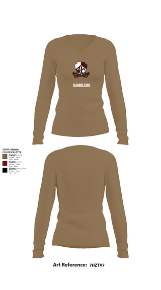 Womens Long Sleeve Vneck Shirt, Gamblers, Army, Teamtime, Team time, sublimation, custom sports apparel, team uniforms, spirit wear, spiritwear, sports uniforms, custom shirts, team store, custom team store, fundraiser sports, apparel fundraiser