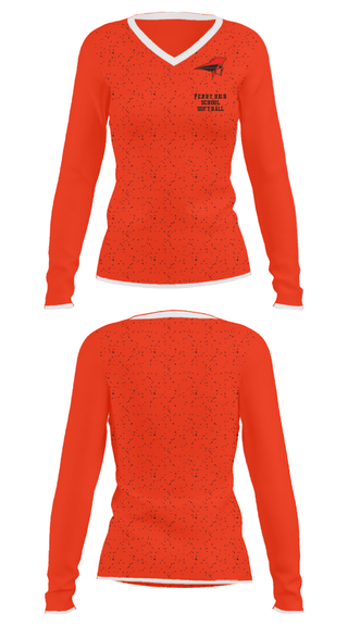 Women's Long Sleeve Vneck Shirt, Perry High School Softball, Softball, Teamtime, Team time, sublimation, custom sports apparel, team uniforms, spirit wear, spiritwear, sports uniforms, custom shirts, team store, custom team store, fundraiser sports, apparel fundraiser
