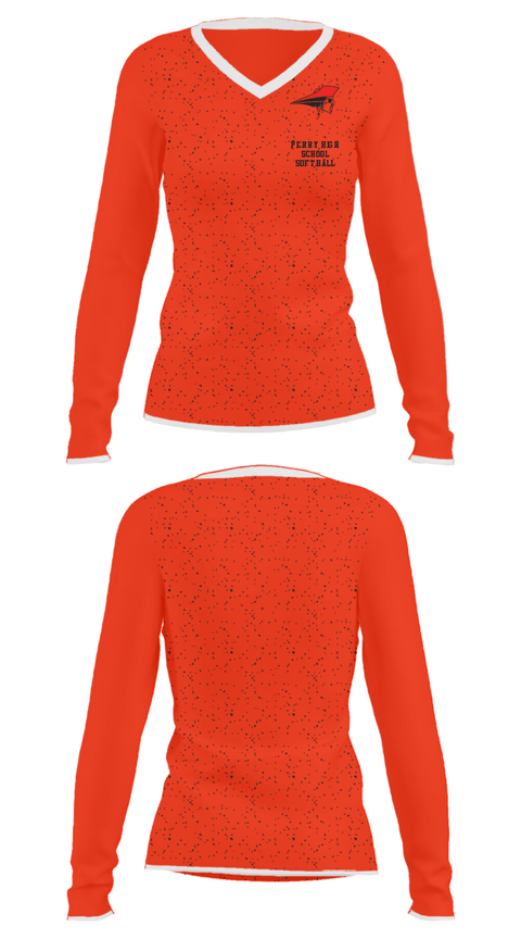 Women's Long Sleeve Vneck Shirt, Perry High School Softball, Softball, Teamtime, Team time, sublimation, custom sports apparel, team uniforms, spirit wear, spiritwear, sports uniforms, custom shirts, team store, custom team store, fundraiser sports, apparel fundraiser