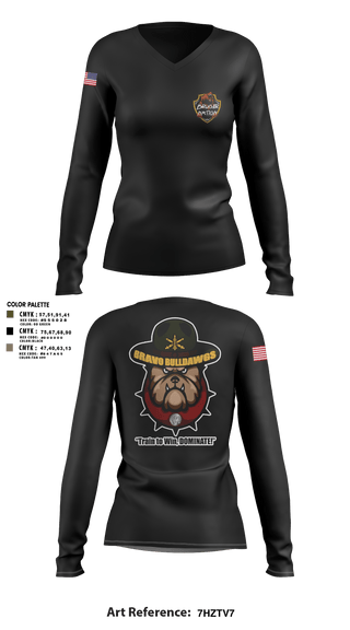 Womens Long Sleeve Vneck Shirt, Bravo Bulldawgs 3-6 ADARBulldawgs Battery, Army, Teamtime, Team time, sublimation, custom sports apparel, team uniforms, spirit wear, spiritwear, sports uniforms, custom shirts, team store, custom team store, fundraiser sports, apparel fundraiser