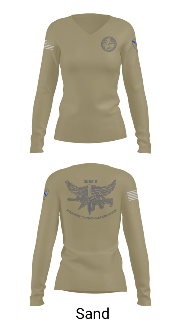 Women's Long Sleeve Vneck Shirt, Special Reaction Team, Marines, Teamtime, Team time, sublimation, custom sports apparel, team uniforms, spirit wear, spiritwear, sports uniforms, custom shirts, team store, custom team store, fundraiser sports, apparel fundraiser