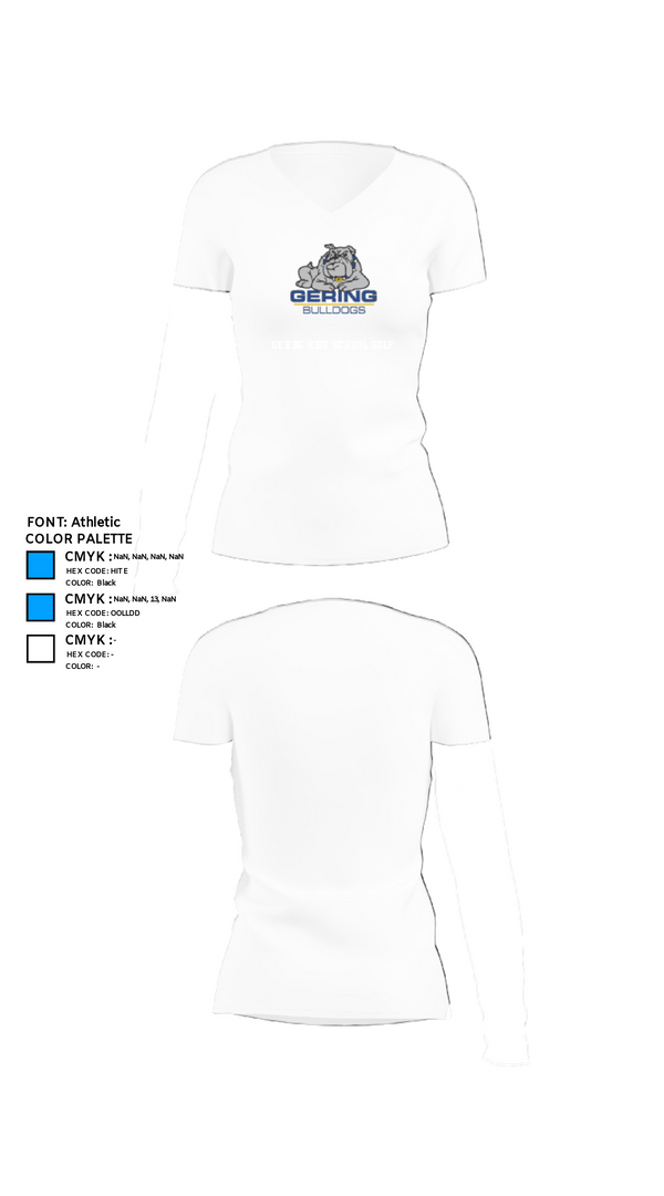 Womens Short Sleeve Vneck Shirt, Gering High School Golf, Golf, Teamtime, Team time, sublimation, custom sports apparel, team uniforms, spirit wear, spiritwear, sports uniforms, custom shirts, team store, custom team store, fundraiser sports, apparel fundraiser