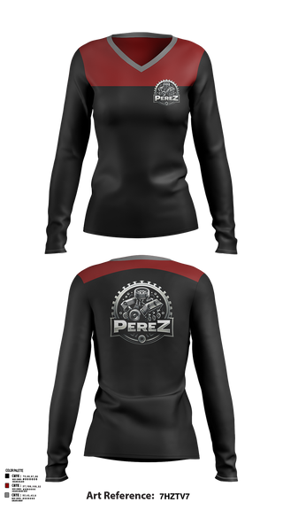 Womens Long Sleeve Vneck Shirt 1, PÉREZ MOTORS, , Teamtime, Team time, sublimation, custom sports apparel, team uniforms, spirit wear, spiritwear, sports uniforms, custom shirts, team store, custom team store, fundraiser sports, apparel fundraiser