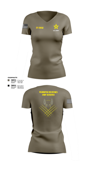 Womens Short Sleeve Vneck Shirt, Wilmington Army Recruiting Station, Army, Teamtime, Team time, sublimation, custom sports apparel, team uniforms, spirit wear, spiritwear, sports uniforms, custom shirts, team store, custom team store, fundraiser sports, apparel fundraiser