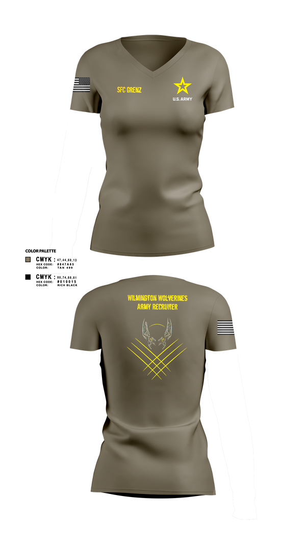 Womens Short Sleeve Vneck Shirt, Wilmington Army Recruiting Station, Army, Teamtime, Team time, sublimation, custom sports apparel, team uniforms, spirit wear, spiritwear, sports uniforms, custom shirts, team store, custom team store, fundraiser sports, apparel fundraiser