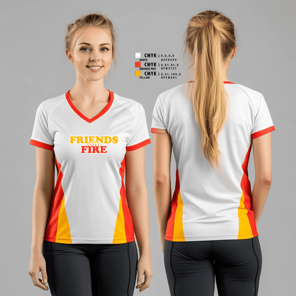 Womens Short Sleeve Vneck Shirt, FRIENDS on FIRE, Women's Volleyball, Teamtime, Team time, sublimation, custom sports apparel, team uniforms, spirit wear, spiritwear, sports uniforms, custom shirts, team store, custom team store, fundraiser sports, apparel fundraiser