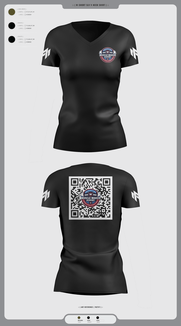 Womens Short Sleeve Vneck Shirt, Muscle Maker Academy, Space Force, Teamtime, Team time, sublimation, custom sports apparel, team uniforms, spirit wear, spiritwear, sports uniforms, custom shirts, team store, custom team store, fundraiser sports, apparel fundraiser