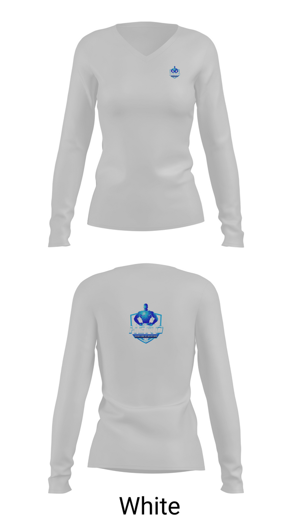 Womens Long Sleeve Vneck Shirt, Hero Cooling & Heating, , Teamtime, Team time, sublimation, custom sports apparel, team uniforms, spirit wear, spiritwear, sports uniforms, custom shirts, team store, custom team store, fundraiser sports, apparel fundraiser