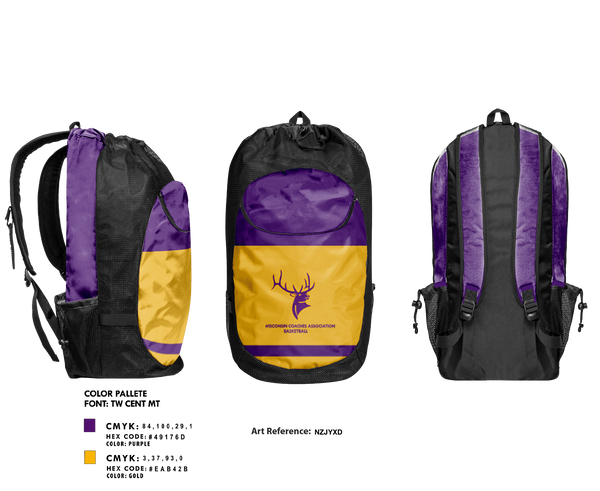 Gear Bag, Wisconsin Basketball Coaches Association, Men's Basketball, Teamtime, Team time, sublimation, custom sports apparel, team uniforms, spirit wear, spiritwear, sports uniforms, custom shirts, team store, custom team store, fundraiser sports, apparel fundraiser