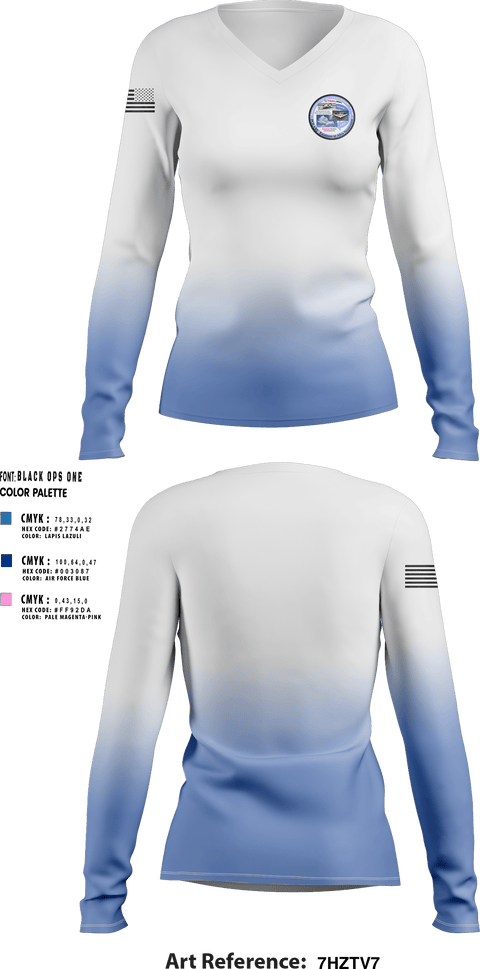 Womens Long Sleeve Vneck Shirt, POLARS, Air Force, Teamtime, Team time, sublimation, custom sports apparel, team uniforms, spirit wear, spiritwear, sports uniforms, custom shirts, team store, custom team store, fundraiser sports, apparel fundraiser