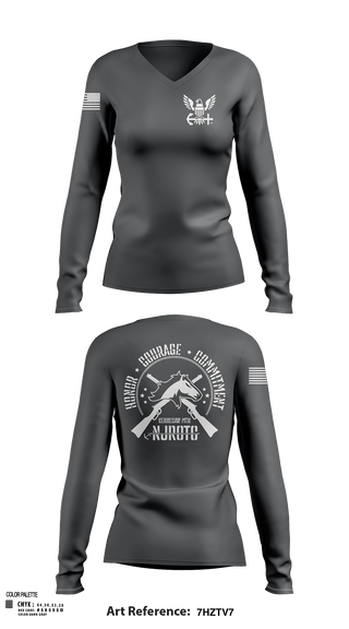 Womens Long Sleeve Vneck Shirt, Kennesaw Mountain NJROTC, Navy, Teamtime, Team time, sublimation, custom sports apparel, team uniforms, spirit wear, spiritwear, sports uniforms, custom shirts, team store, custom team store, fundraiser sports, apparel fundraiser