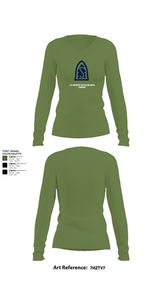 Womens Long Sleeve Vneck Shirt 1, 4-31 infantry battalion hotel company, Army, Teamtime, Team time, sublimation, custom sports apparel, team uniforms, spirit wear, spiritwear, sports uniforms, custom shirts, team store, custom team store, fundraiser sports, apparel fundraiser
