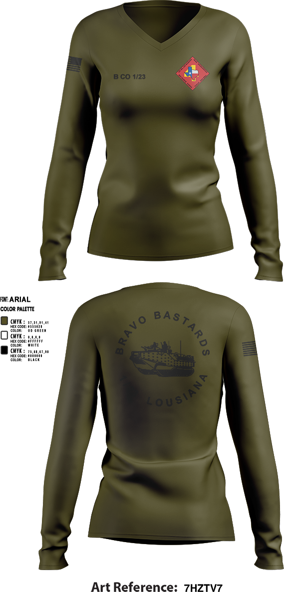 Womens Long Sleeve Vneck Shirt, Bravo 1/23 63480397, Marines, Teamtime, Team time, sublimation, custom sports apparel, team uniforms, spirit wear, spiritwear, sports uniforms, custom shirts, team store, custom team store, fundraiser sports, apparel fundraiser