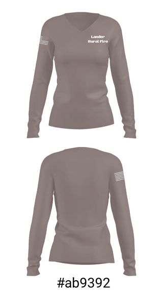 Women's Long Sleeve Vneck Shirt, Lander Rural Fire, Fire Department, Teamtime, Team time, sublimation, custom sports apparel, team uniforms, spirit wear, spiritwear, sports uniforms, custom shirts, team store, custom team store, fundraiser sports, apparel fundraiser