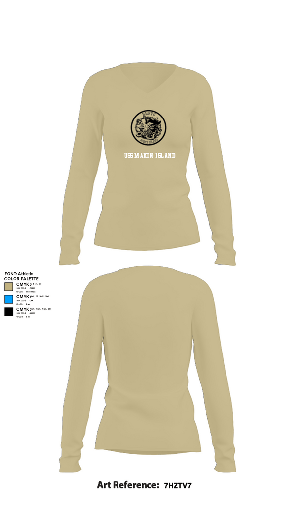 Women's Long Sleeve Vneck Shirt, USS MAKIN ISLAND, Navy, Teamtime, Team time, sublimation, custom sports apparel, team uniforms, spirit wear, spiritwear, sports uniforms, custom shirts, team store, custom team store, fundraiser sports, apparel fundraiser