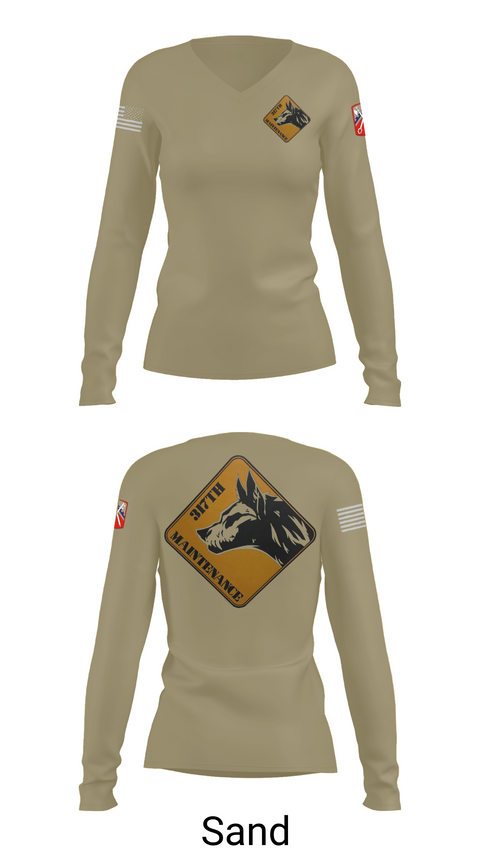 Womens Long Sleeve Vneck Shirt, 317th support maintenance company, Army, Teamtime, Team time, sublimation, custom sports apparel, team uniforms, spirit wear, spiritwear, sports uniforms, custom shirts, team store, custom team store, fundraiser sports, apparel fundraiser