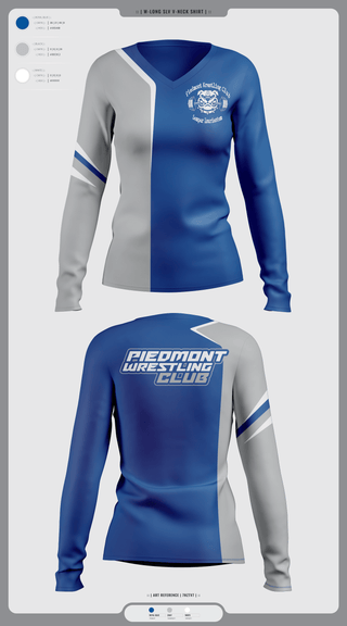 Womens Long Sleeve Vneck Shirt, Piedmont Youth Wrestling, Wrestling, Teamtime, Team time, sublimation, custom sports apparel, team uniforms, spirit wear, spiritwear, sports uniforms, custom shirts, team store, custom team store, fundraiser sports, apparel fundraiser