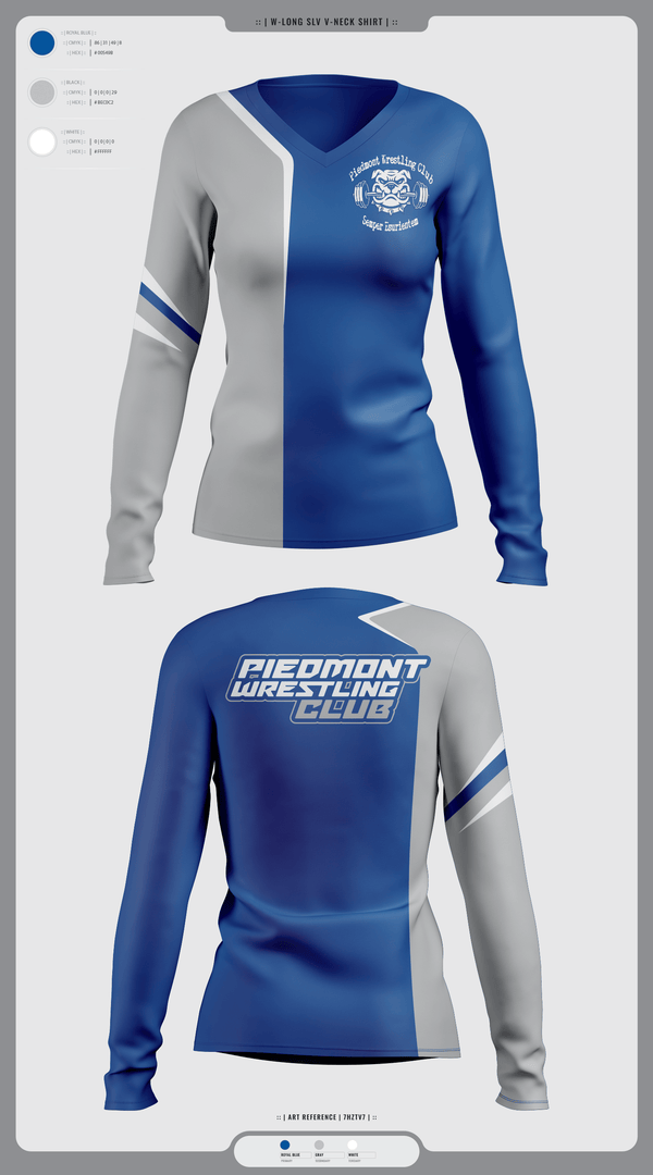 Womens Long Sleeve Vneck Shirt, Piedmont Youth Wrestling, Wrestling, Teamtime, Team time, sublimation, custom sports apparel, team uniforms, spirit wear, spiritwear, sports uniforms, custom shirts, team store, custom team store, fundraiser sports, apparel fundraiser