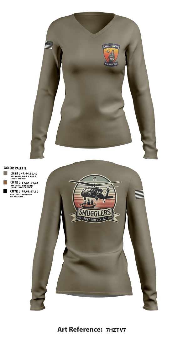 Womens Long Sleeve Vneck Shirt 1, A/2135th GSAB “SMUGGLERS”, Army, Teamtime, Team time, sublimation, custom sports apparel, team uniforms, spirit wear, spiritwear, sports uniforms, custom shirts, team store, custom team store, fundraiser sports, apparel fundraiser