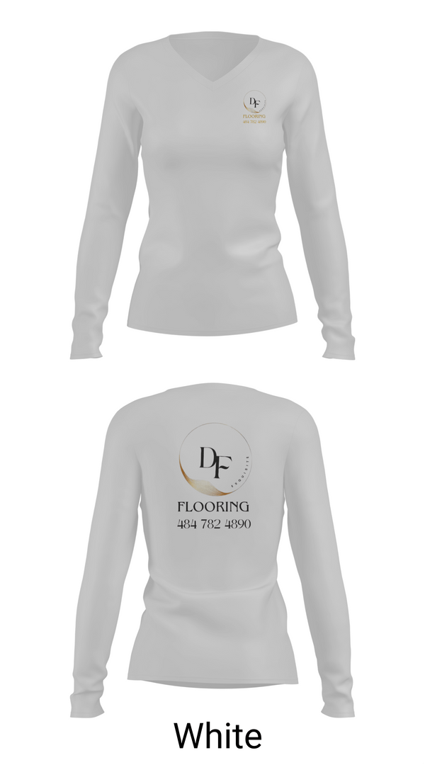 Womens Long Sleeve Vneck Shirt 1, DF EXQUISITE FLOORING, , Teamtime, Team time, sublimation, custom sports apparel, team uniforms, spirit wear, spiritwear, sports uniforms, custom shirts, team store, custom team store, fundraiser sports, apparel fundraiser