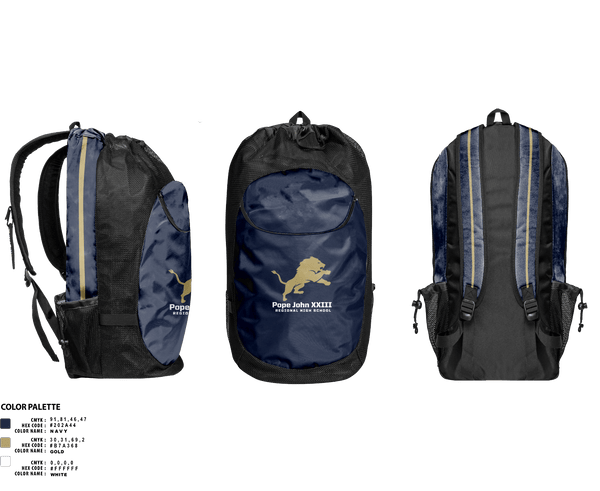 Gear Bag, Pope John XXIII Regional High School Basketball, Men's Basketball, Teamtime, Team time, sublimation, custom sports apparel, team uniforms, spirit wear, spiritwear, sports uniforms, custom shirts, team store, custom team store, fundraiser sports, apparel fundraiser