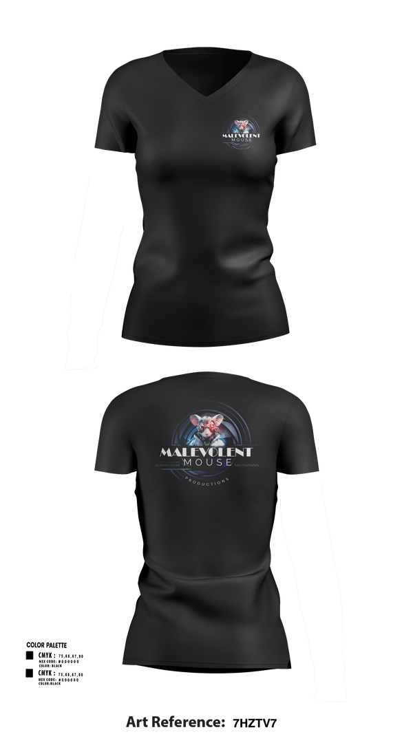 Womens Short Sleeve Vneck Shirt, Malevolent Mouse Productions, , Teamtime, Team time, sublimation, custom sports apparel, team uniforms, spirit wear, spiritwear, sports uniforms, custom shirts, team store, custom team store, fundraiser sports, apparel fundraiser