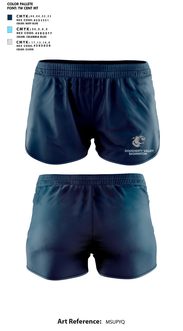 Womens Shorts, Dougherty Valley High School Badminton, Spirit Store, Teamtime, Team time, sublimation, custom sports apparel, team uniforms, spirit wear, spiritwear, sports uniforms, custom shirts, team store, custom team store, fundraiser sports, apparel fundraiser