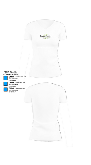 Womens Short Sleeve Vneck Shirt, Bayou Marine Insulation, LLC, , Teamtime, Team time, sublimation, custom sports apparel, team uniforms, spirit wear, spiritwear, sports uniforms, custom shirts, team store, custom team store, fundraiser sports, apparel fundraiser
