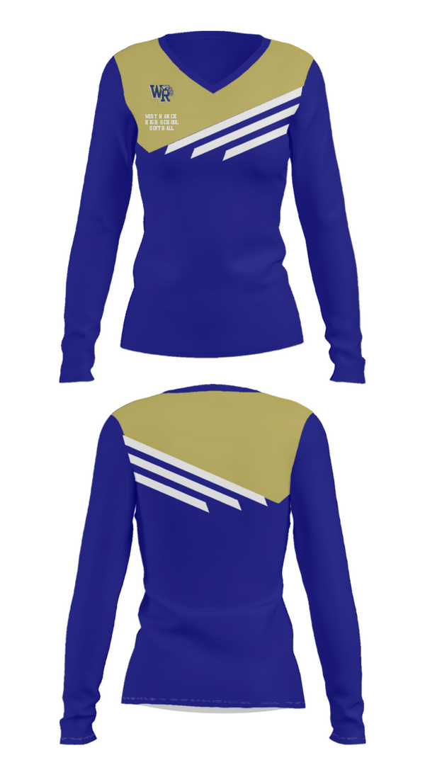 Women's Long Sleeve Vneck Shirt, West Ranch High School Softball, Softball, Teamtime, Team time, sublimation, custom sports apparel, team uniforms, spirit wear, spiritwear, sports uniforms, custom shirts, team store, custom team store, fundraiser sports, apparel fundraiser