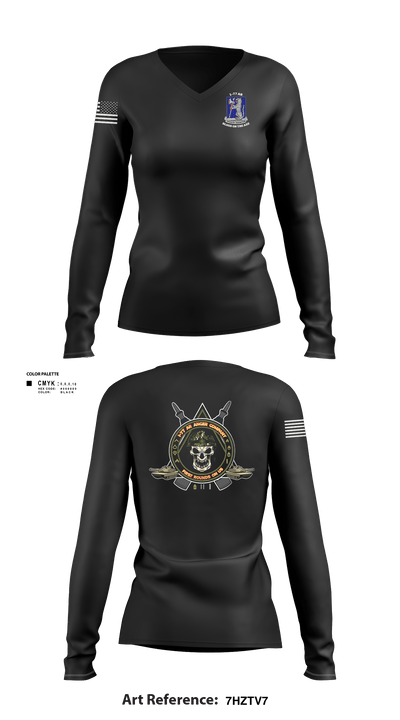 1-77 AR A Co. 43528824 Women's Long Sleeve V-neck Shirt - 105