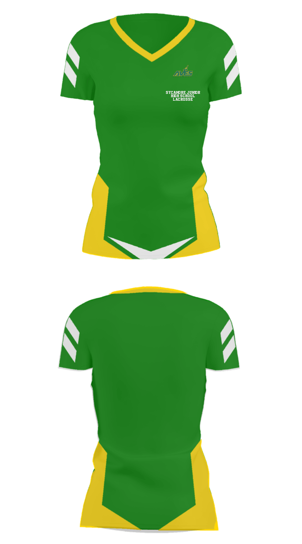 Women's Short Sleeve Vneck Shirt, Sycamore Junior High School Lacrosse, Men's Lacrosse, Teamtime, Team time, sublimation, custom sports apparel, team uniforms, spirit wear, spiritwear, sports uniforms, custom shirts, team store, custom team store, fundraiser sports, apparel fundraiser
