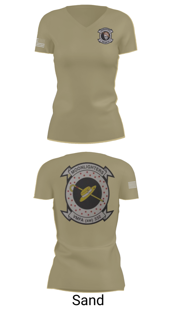Womens Short Sleeve Vneck Shirt, VMFA-332 The Moonlighters, Marines, Teamtime, Team time, sublimation, custom sports apparel, team uniforms, spirit wear, spiritwear, sports uniforms, custom shirts, team store, custom team store, fundraiser sports, apparel fundraiser