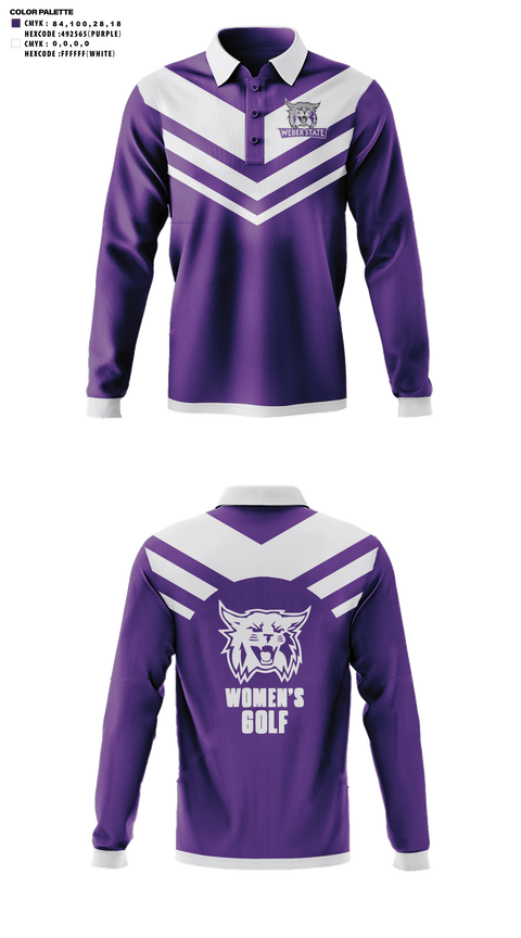 Long Sleeve Performance Polo, Weber State University Golf, Golf, Teamtime, Team time, sublimation, custom sports apparel, team uniforms, spirit wear, spiritwear, sports uniforms, custom shirts, team store, custom team store, fundraiser sports, apparel fundraiser