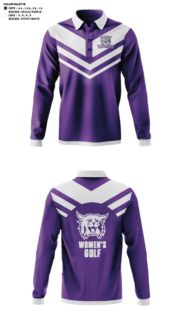 Long Sleeve Performance Polo, Weber State University Golf, Golf, Teamtime, Team time, sublimation, custom sports apparel, team uniforms, spirit wear, spiritwear, sports uniforms, custom shirts, team store, custom team store, fundraiser sports, apparel fundraiser