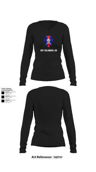 Womens Long Sleeve Vneck Shirt, OST COLUMBUS, OH, Marines, Teamtime, Team time, sublimation, custom sports apparel, team uniforms, spirit wear, spiritwear, sports uniforms, custom shirts, team store, custom team store, fundraiser sports, apparel fundraiser