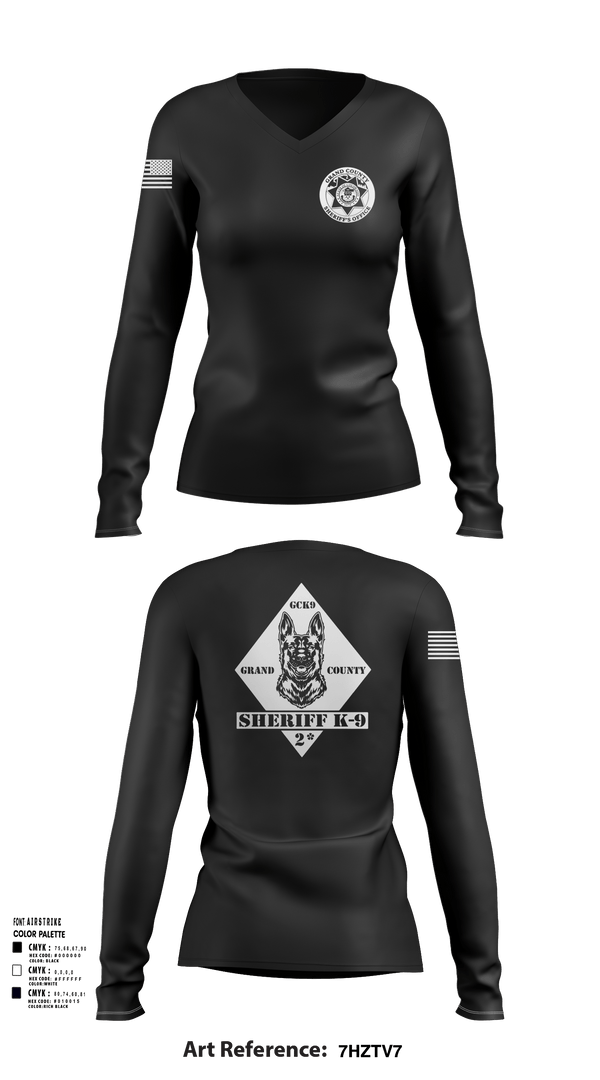 Womens Long Sleeve Vneck Shirt, GCSO K9, , Teamtime, Team time, sublimation, custom sports apparel, team uniforms, spirit wear, spiritwear, sports uniforms, custom shirts, team store, custom team store, fundraiser sports, apparel fundraiser