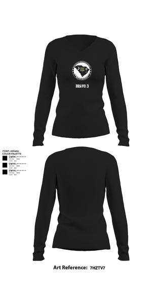 Womens Long Sleeve Vneck Shirt, Bravo 3, National Guard, Teamtime, Team time, sublimation, custom sports apparel, team uniforms, spirit wear, spiritwear, sports uniforms, custom shirts, team store, custom team store, fundraiser sports, apparel fundraiser