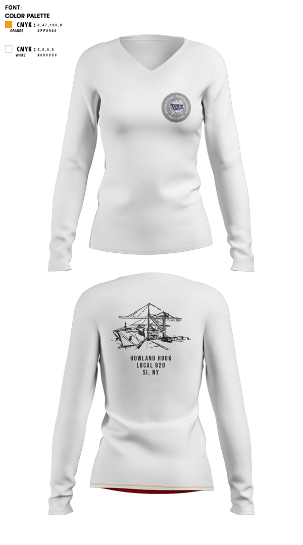 Womens Long Sleeve Vneck Shirt, Howland Hook Marine Terminal, , Teamtime, Team time, sublimation, custom sports apparel, team uniforms, spirit wear, spiritwear, sports uniforms, custom shirts, team store, custom team store, fundraiser sports, apparel fundraiser