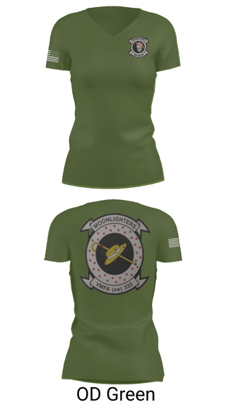 Womens Short Sleeve Vneck Shirt, VMFA-332 The Moonlighters, Marines, Teamtime, Team time, sublimation, custom sports apparel, team uniforms, spirit wear, spiritwear, sports uniforms, custom shirts, team store, custom team store, fundraiser sports, apparel fundraiser