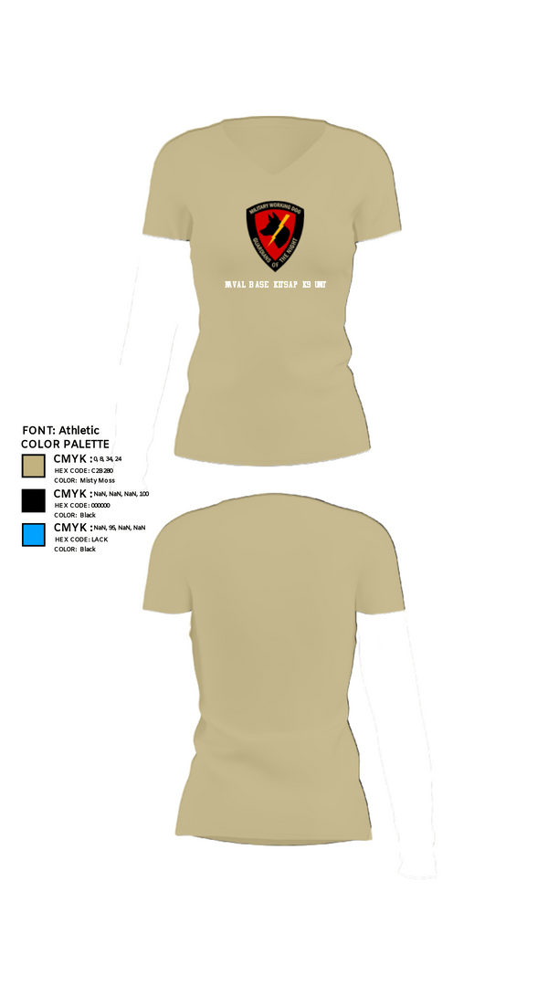 Women's Short Sleeve Vneck Shirt, Naval Base Kitsap K9 Unit, Navy, Teamtime, Team time, sublimation, custom sports apparel, team uniforms, spirit wear, spiritwear, sports uniforms, custom shirts, team store, custom team store, fundraiser sports, apparel fundraiser