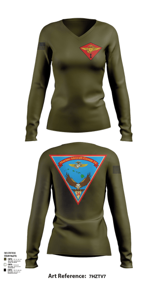 Womens Long Sleeve Vneck Shirt 1, Marine Air Group 24, Marines, Teamtime, Team time, sublimation, custom sports apparel, team uniforms, spirit wear, spiritwear, sports uniforms, custom shirts, team store, custom team store, fundraiser sports, apparel fundraiser