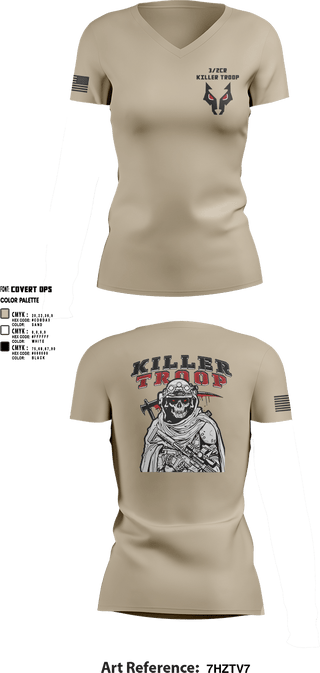 Womens Short Sleeve Vneck Shirt, 3/2CR Killer Troop, Army, Teamtime, Team time, sublimation, custom sports apparel, team uniforms, spirit wear, spiritwear, sports uniforms, custom shirts, team store, custom team store, fundraiser sports, apparel fundraiser