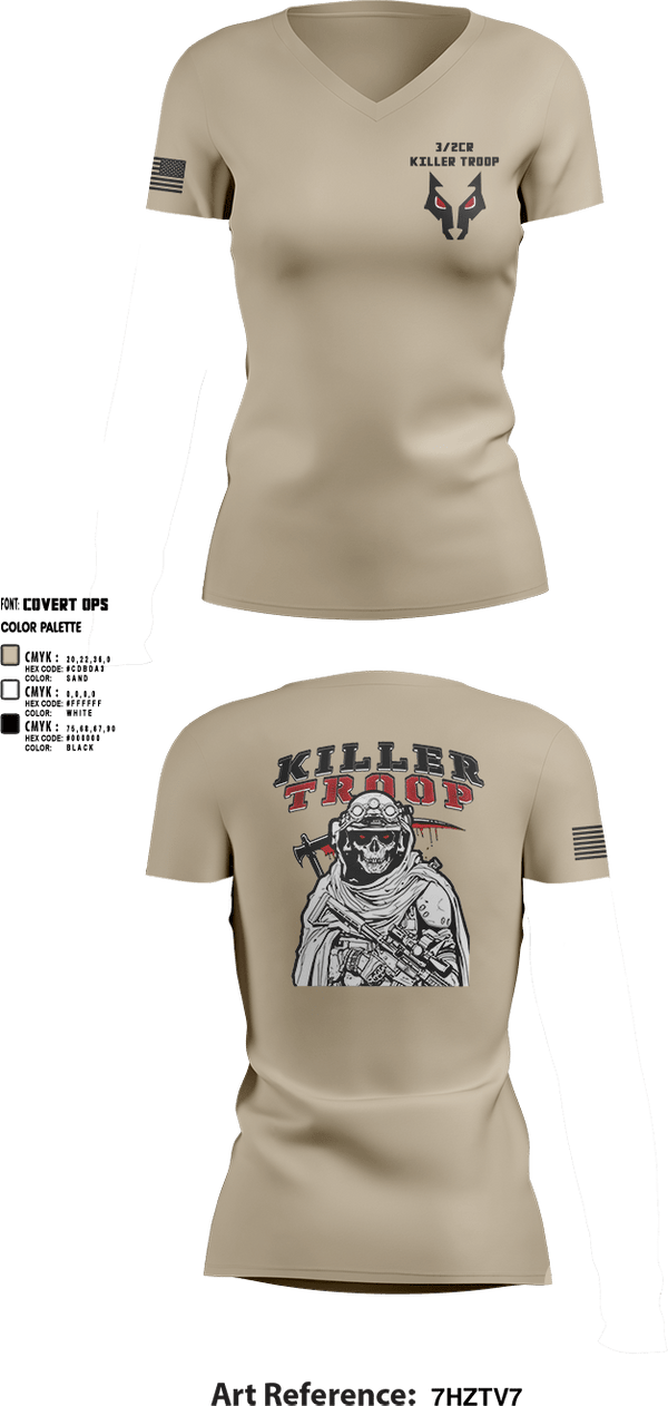 Womens Short Sleeve Vneck Shirt, 3/2CR Killer Troop, Army, Teamtime, Team time, sublimation, custom sports apparel, team uniforms, spirit wear, spiritwear, sports uniforms, custom shirts, team store, custom team store, fundraiser sports, apparel fundraiser