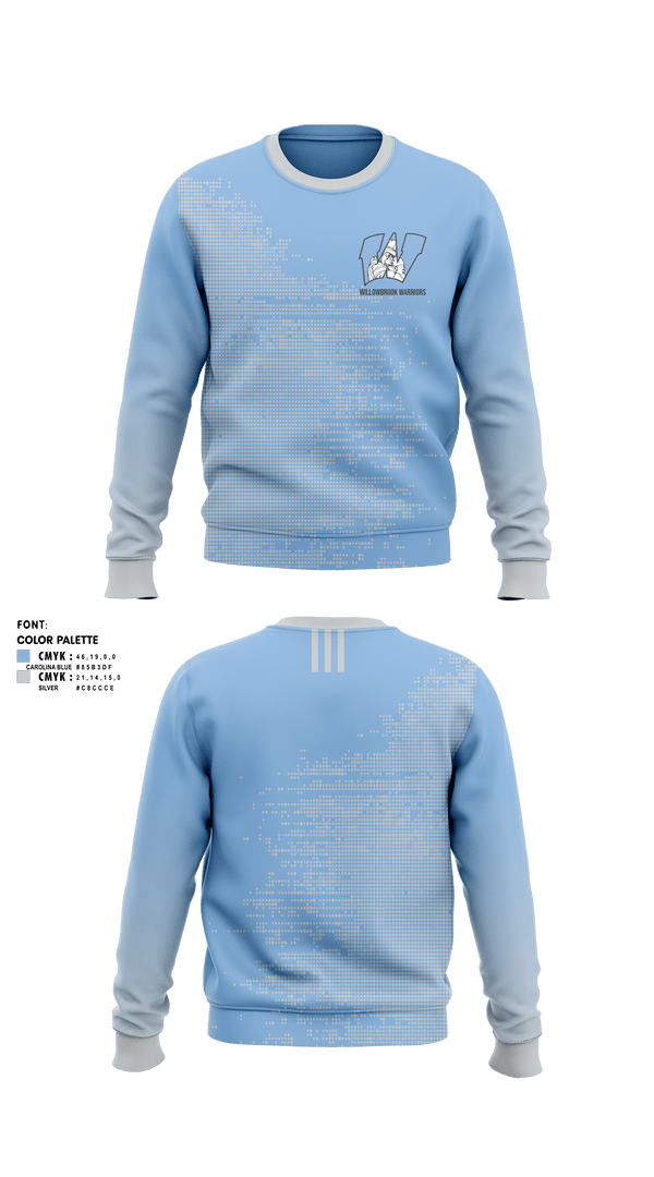 Crew Neck Sweatshirt, Willowbrook Warriors, Men's Soccer, Teamtime, Team time, sublimation, custom sports apparel, team uniforms, spirit wear, spiritwear, sports uniforms, custom shirts, team store, custom team store, fundraiser sports, apparel fundraiser